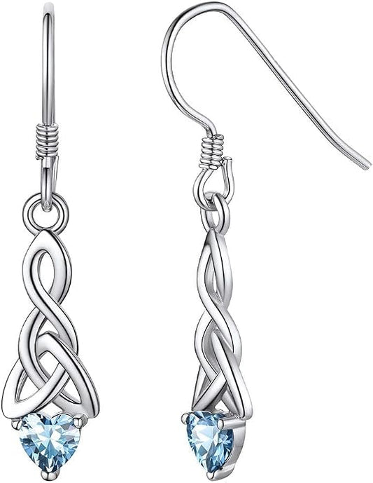 ChicSilver Sparkling Heart Birthstone 925 Sterling Silver Celtic Knot Dangle Hook Earrings (with Gift Box)