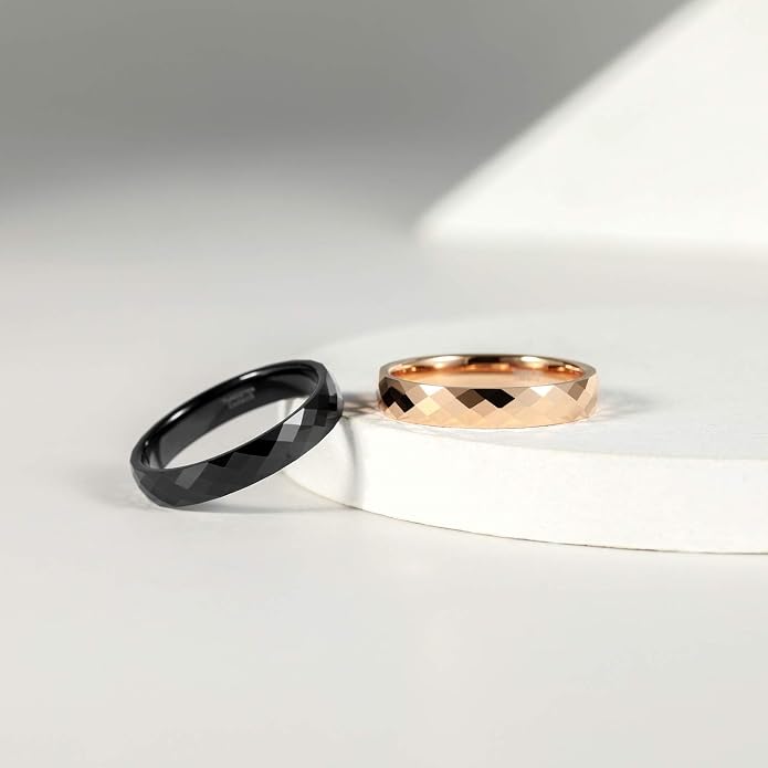 TRUMIUM Tungsten Wedding Rings for Men Women 4MM 6MM 8MM Mens Wedding Band Black/Rose Gold/Gold Plated Rings Hammered Matte Finish Jewelry Comfort Fit Size 5-13