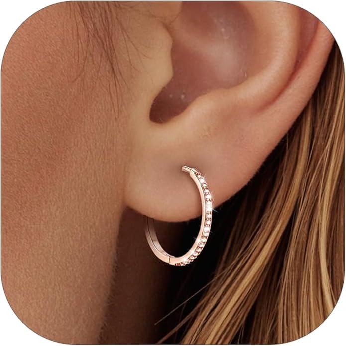 PROSTEEL Hoop Earrings for Women, Huggie Hoop with 925 Sterling Silver Post, 8/10/12/14/16/18/20mm Small Huggie Hoops, 14K Gold Plated/Silver/Black/Rose Gold Hypoallergenic Earrings Jewelry