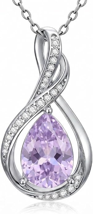 Teardrop Necklace 925 Sterling Silver Birthstone Necklace for Women Pendant Infinity Love Anniversary Birthday Jewelry Gifts for Mom Her Wife