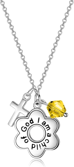 AOBOCO 925 Sterling Silver I Am a Child of God Daisy Necklace Jewelry Birthday Birthday Baptism Communion Gifts for Girls