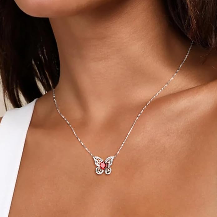 925 Sterling Silver Birthstone Necklaces for Women, Dainty Cute Dragonfly/Butterfly Pendant Necklace, Great Christmas/Anniversary Jewelry for Mother