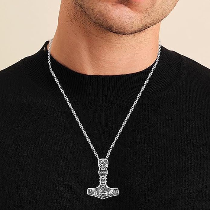 Tetragrammaton/Thors Hammer/Viking Axe/Jewish/Yahweh Necklace for Men 925 Sterling Silver Viking Norse Pagan Jewelry Gifts for Women