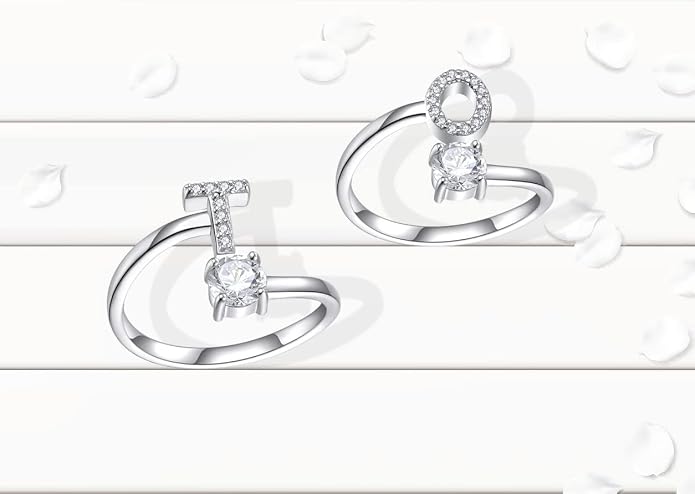 STARCHENIE Adjustable Initial Ring for Women 925 Sterling Silver Letters A-Z 26 Alphabet Rings Size 7