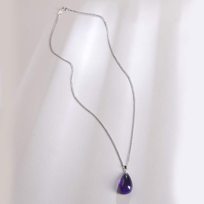 iSTONE 925 Sterling Silver Natural Crytral for Womens Pendant Necklace, Gemstone Birthstone with 17.8" Silver Chain Ladies