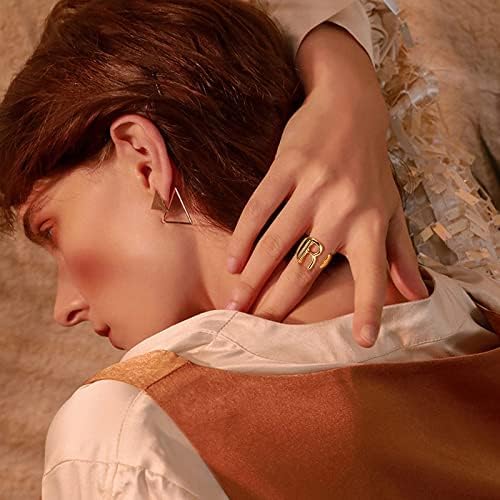 FindChic Customizable Initial Ring Statement 18K Gold Plated Fashion Cuff Rings for Women Alphabet Letter A to Z Resizable Knuckle Ring (with Gift Box)