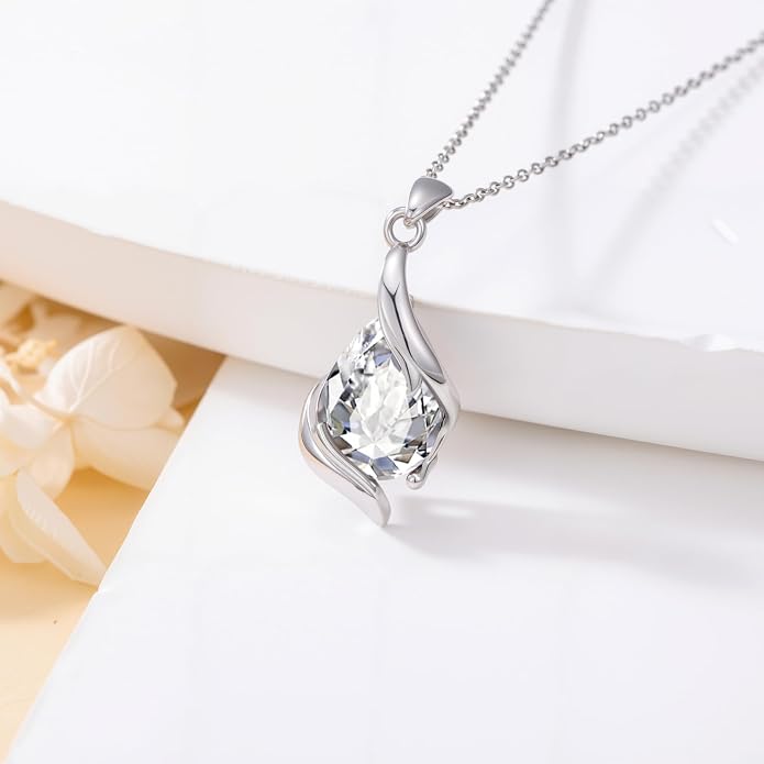 HPQQ Birthstone Necklace for Women 925 Sterling Silver Teardrop Pendant Fine Jewelry Birthday Mothers Day Gifts for Women Mom Her