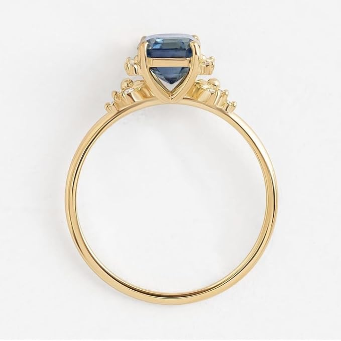 Cutesmile 2pcs Gold Ring Set Fashion Simple Tiny 14k Gold Filled Perfect Princess Cut Peacock Blue Gemstone CZ Crystal Diamond Engagement Wedding Rings Set Size 5-11 for Women(8)