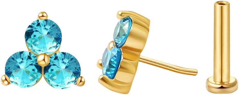FANSING Cartilage Earring Tragus Stud Trio CZ Stone Flat Back Earring for Helix Conch Threadless Push Pin Labret Stud