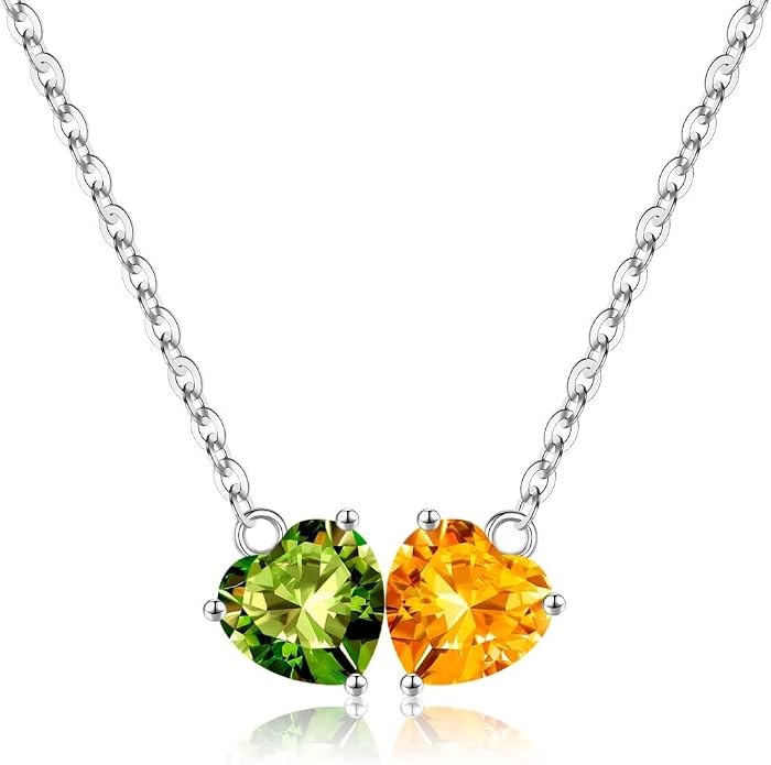 Iefil 1.25Ct Double Heart Birthstone Necklace - 925 Sterling Silver Birthstone Necklace, Birthday Gifts for Women, Jewelry Gifts for Mom Daughter Wife
