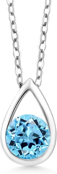Gem Stone King Teardrop Pendant Necklace For Women | 5MM Round Gemstone Birthstone | 925 Sterling Silver | With 18 Inch Silver Chain | Fine Jewelry Gift for Her Mom Women Wife