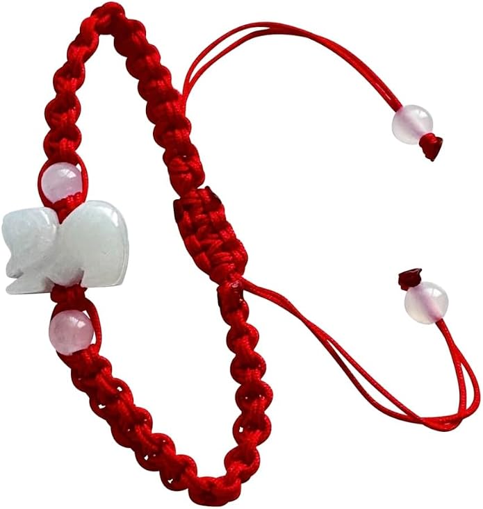 Unik22 Lucky Jade Sheep Bracelet, Red Adjustable String, Jade Zodiac Animal Bracelet, Lucky FENGSHUI Bracelet, Unisex