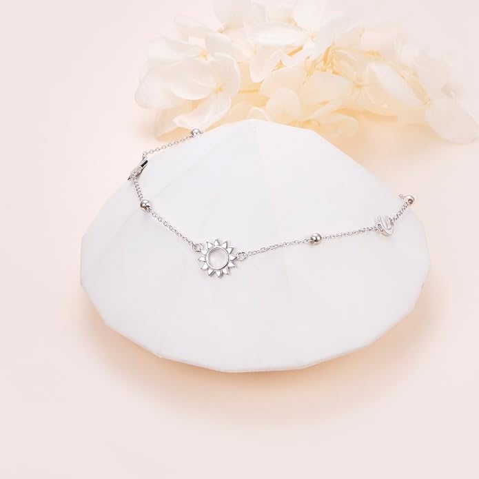 Alphm Anklet for Women S925 Sterling Silver Adjustable Foot Evil Eye Starfish Heart Bead Butterfly Celtic Knot Cross Multilayer Layered Ankle Bracelet Jewelry