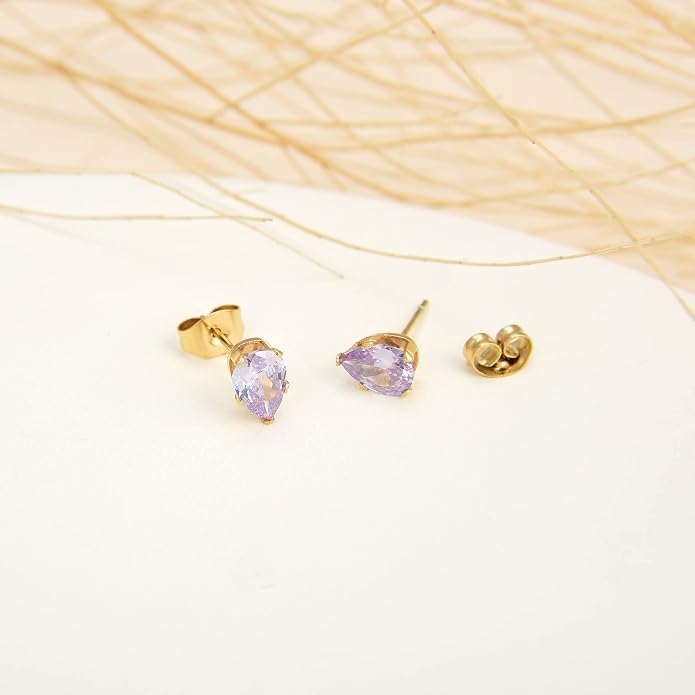 12 Pairs Surgical Stainless Steel Stud Earring Round Heart Star Square Cubic Zirconia Birthstone Stud Earrings Set for Women