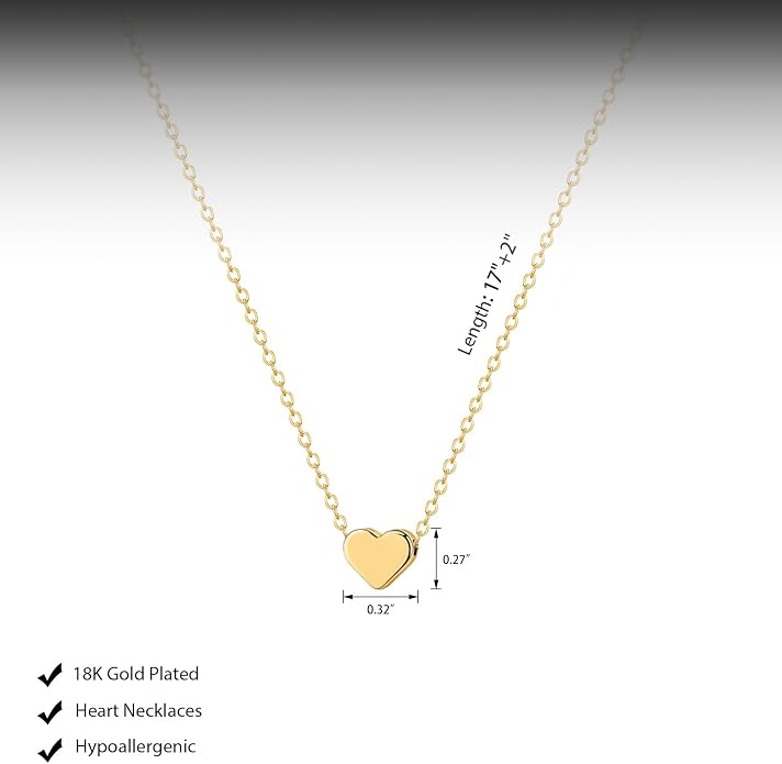 HERIER Cute Heart Necklace Dainty 18k Gold Plated Tiny Heart Pendant Choker Necklaces Small Gold Love Open Heart Chain Necklace for Women Simple Gold Necklace for Women Trendy Jewelry
