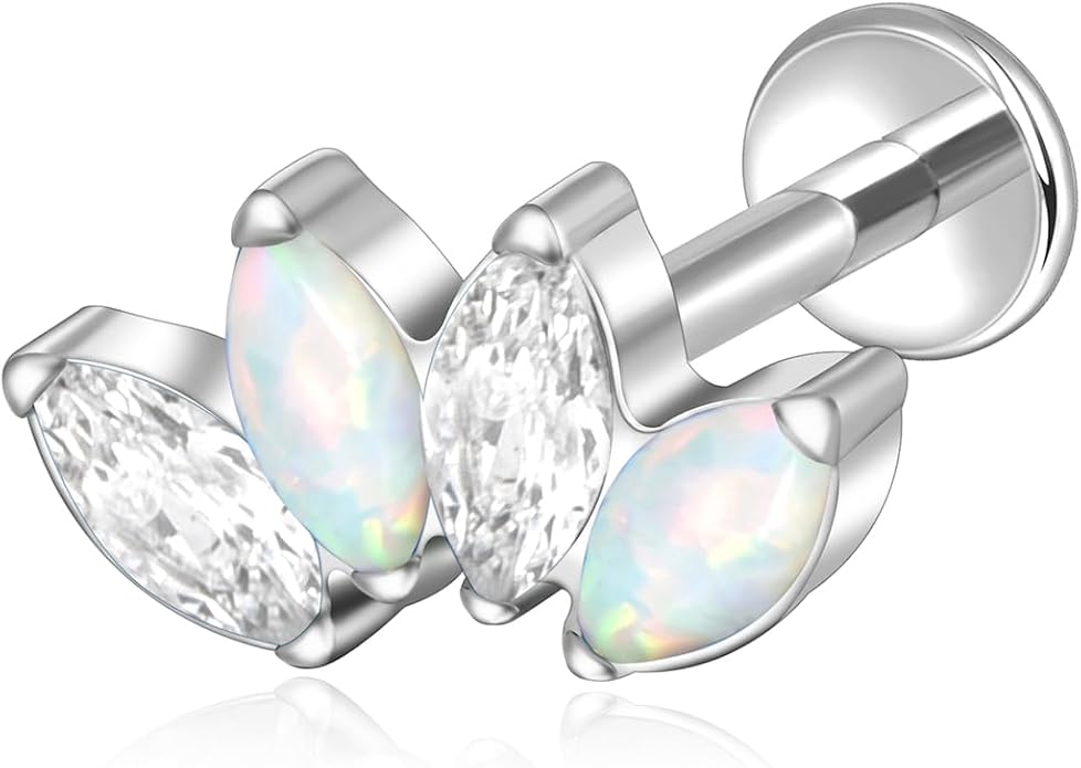Lantine G23 Titanium Helix Piercing Jewelry Opal 16g Flat Back Stud Earrings Climber Labret Cartilage Tragus Daith Piercing Jewelry