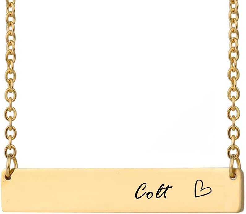 HUAN XUN Custom Bar Necklace Personalized Engraved Name Bar Necklace for Women Customized Stainless Steel Heart Pendant Bar Jewelry Gift for Her Mother Day Christmas