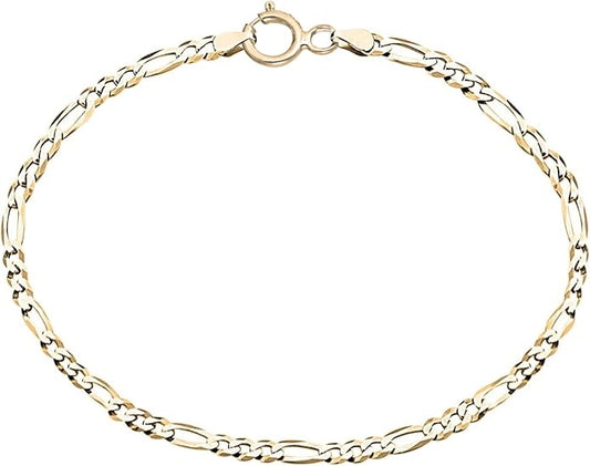 Savlano 14K Solid Gold Italian Chain Figaro, Rope, Mariner, Box, Cuban 14 Karat Anklet for Women Comes With Gift Box - Made in Italy