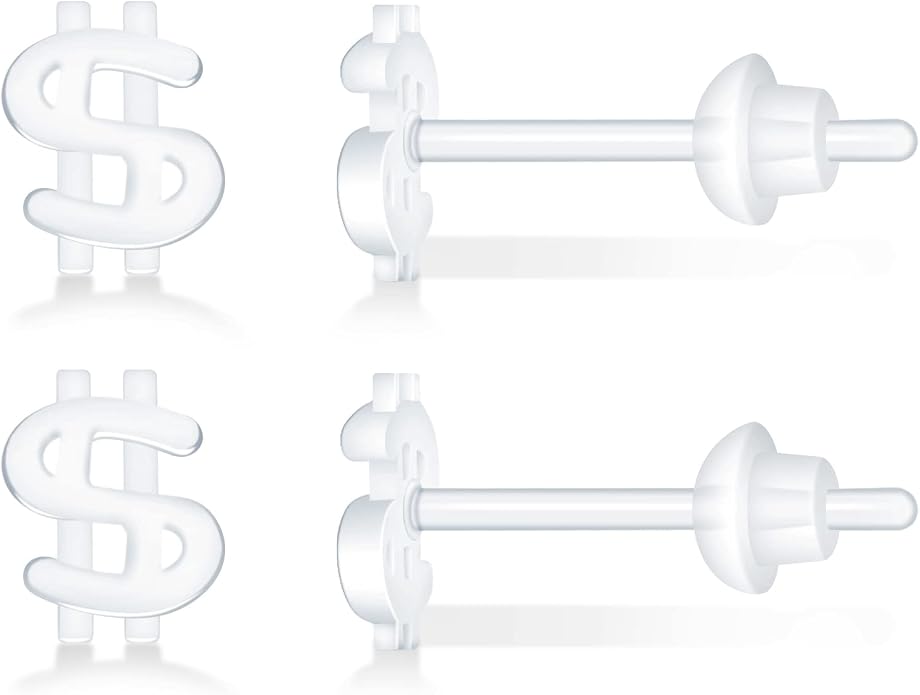 6 Pairs Invisible Plastic Post Earrings For Sensitive Ears - Clear, Sports & Work