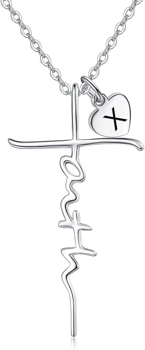 PRAYMOS Faith Cross Necklace for Women 925 Sterling Silver Pendant Necklace With Birthstone Initial Christian Religious Confirmation Baptism Mothers Day Gifts