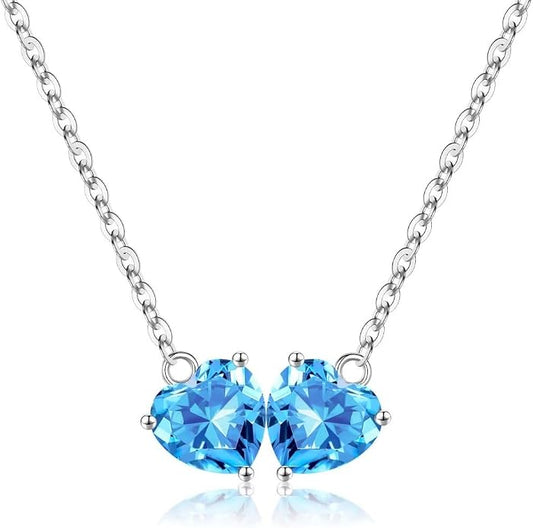 Iefil 1.25Ct Double Heart Birthstone Necklace - 925 Sterling Silver Birthstone Necklace, Birthday Gifts for Women, Jewelry Gifts for Mom Daughter Wife