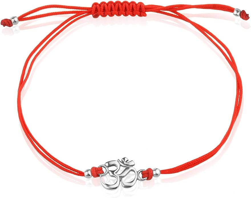 Om Bracelet Red String Sterling Silver 925 Chakra Healed Buddha Yoga Spiritual Charm Adjustable Size Unisex Handmade Jewelry