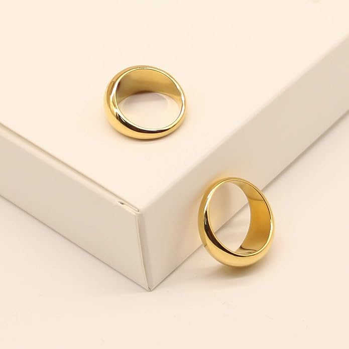 ESMATOO Chunky Dome Rings - Thick Golden Rings (Size 5-9)