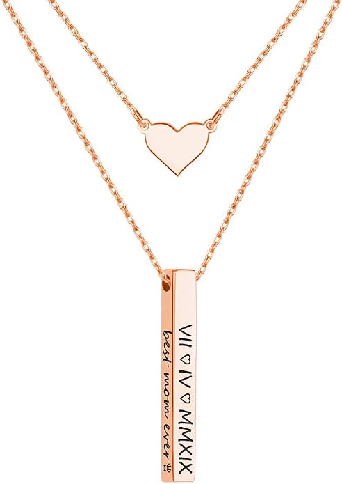 MeMoShe Custom Name Necklace Personalized 3D Engraved Bar 18K Gold Plated Customized Name Jewelry with Adjustable Chain Charm Birthday Gifts for Women Men