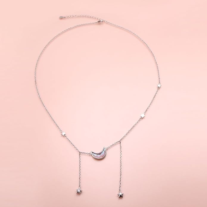 Ladytree 925 Sterling Silver Jewelry Crescent Moon and Star Pendant Necklace