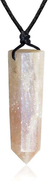 Runyangshi Healing Crystal Pendants, Single Pointed Natural Crystal Quartz Necklace 6 Faceted Chakra Crystal Wand Stone Reiki Energy