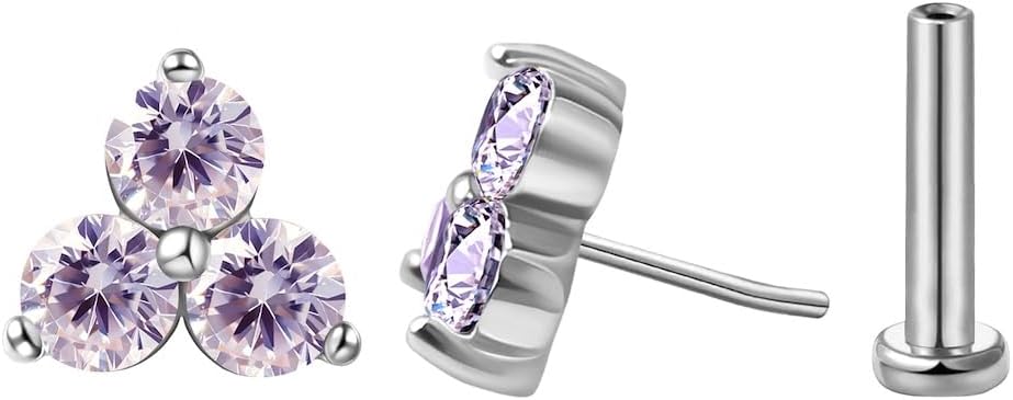 FANSING Cartilage Earring Tragus Stud Trio CZ Stone Flat Back Earring for Helix Conch Threadless Push Pin Labret Stud