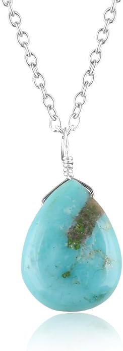 Gifts For Men Turquoise Jewelry Gemstone Pear Dainty Pendant Necklace Women for Her, Crystals, Birthstone, Healing Stones, Rhodium Plating 925 Sterling Silver 18 inch