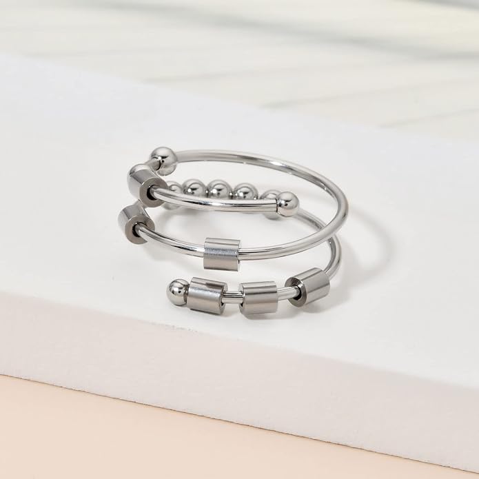 Morse Code Rings for Women, Stainless Steel Spinner Ring Fidget Rings for Anxiety Ring Morse Code Rings Inspirational Gifts Jewelry Women Birthday Graduation Gifts for Best Friends