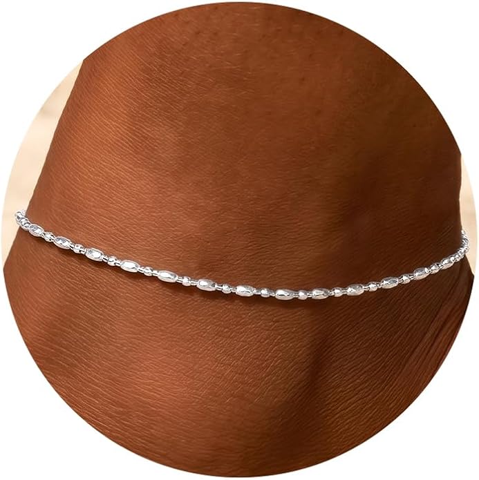 ChicSilver 925 Sterling Silver Ankle Bracelet for Women, Simple Cuban Link/Figaro/Twist Rope Chain Anklets for Beach Party(with Gift Box)