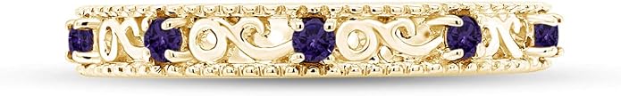 Jewel Zone US Filigree Eternity Wedding Band Ring for Women, Round Cut Simulated Gemstone Stackable Promise Ring in 14K Gold Plated 925 Sterling Silver Band Width 3.5mm – Elegant Jewelry for Her