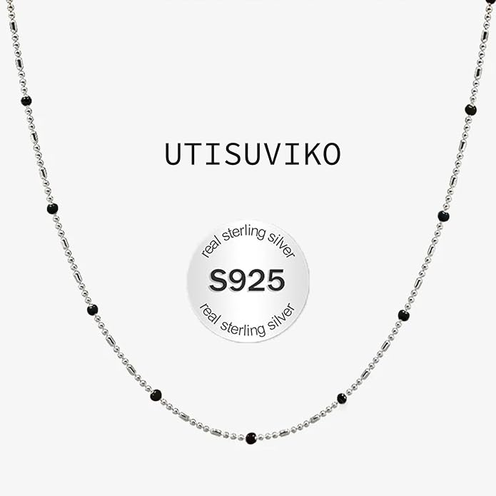 Beaded Necklaces for Women S925 Sterling Silver Colorful Bead Necklace Rainbow Simple Chain Choker Hypoallergenic Necklace Bohemian Beaded Necklaces Unique Birthday Wedding Graduation Jewelry Gifts for Women