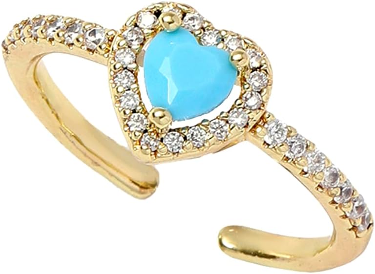 Gold Birthstone Rings for Women Non Tarnish 14k Gold Plated Dainty Heart Rings Adjustable Size Cubic Zirconia Ring Gold Simulated Gemstone Rings Birthday Gifts for Women