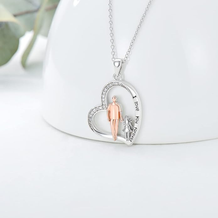 PROESS S925 Sterling Silver Daughter Heart Pendant Necklace from Dad Mom I Love You Forever Jewelry