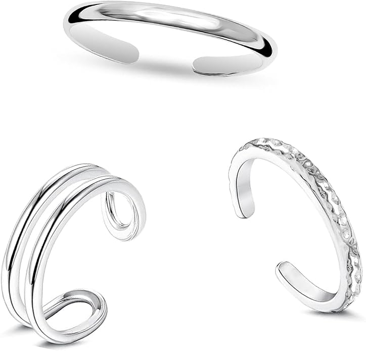 LeCalla 925 Sterling Silver Open Toe Rings Set for Women Adjustable Minimalist Toe Rings Summer Beach Foot Jewelry