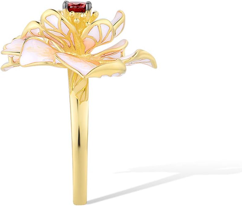 Santuzza 925 Sterling Silver Enamel Flower Statement Ring for Women