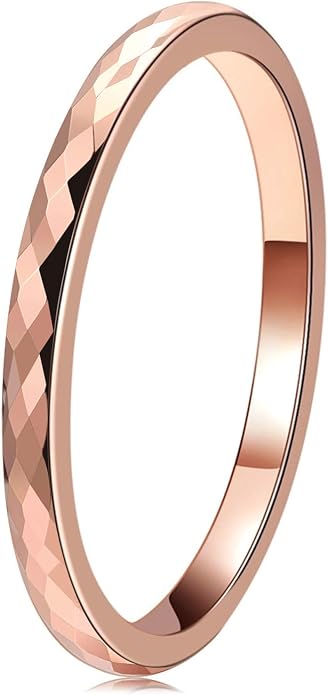 THREE KEYS JEWELRY 2mm 8mm Silver Tungsten Carbide Wedding Band for Men Women, Basic Hammered Multi-Faceted Polished Finish Stackable Engagement Ring Comfort Fit