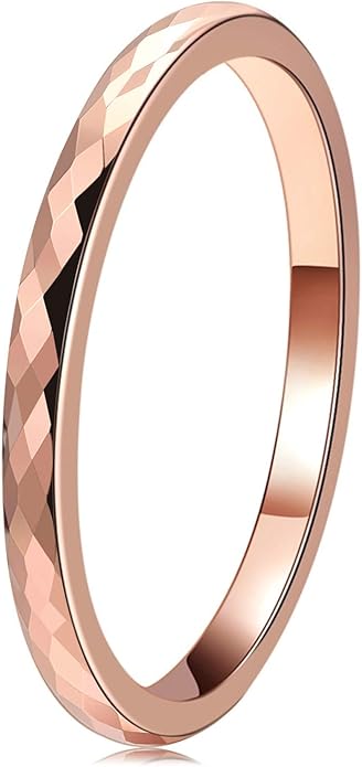 THREE KEYS JEWELRY 2mm 8mm Silver Tungsten Carbide Wedding Band for Men Women, Basic Hammered Multi-Faceted Polished Finish Stackable Engagement Ring Comfort Fit