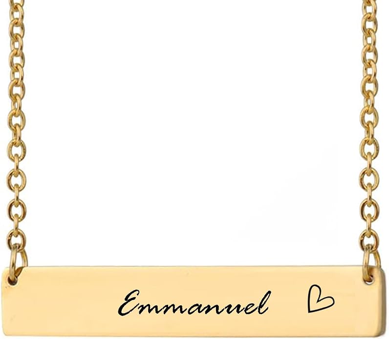HUAN XUN Custom Bar Necklace Personalized Engraved Name Bar Necklace for Women Customized Stainless Steel Heart Pendant Bar Jewelry Gift for Her Mother Day Christmas