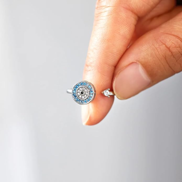 LIU JUN To My Daughter - Evil Eye Fidget Ring For Women, It Can Drive Away Your Anxiety CZ Spinning Adjustable Inspirations Gift Jewelry