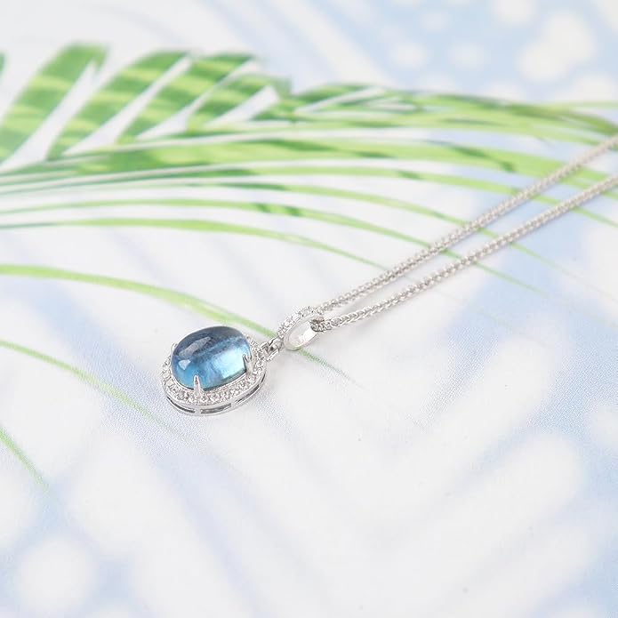 iSTONE 925 Sterling Silver Natural Crytral for Womens Pendant Necklace, Gemstone Birthstone with 17.8" Silver Chain Ladies