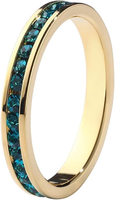 Muses Art Design Birthstone Eternity Band Ring 18K Gold Plated (Channel Set/Full Round), Stacking Fashion Ring with Crystal Birthstone