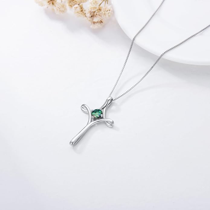 TOUPOP Cross Necklace for Women 925 Sterling Silver Birthstone Cross Pendant Fine Jewelry Anniversary Birthday Mothers Day Gifts for Mom Wife Her