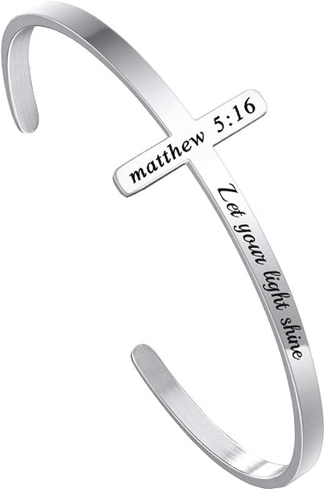 M MOOHAM Cross Bracelet - Christian Gifts for Mom Daughter Friends Teacher Women - Engraved Quote Religious Cuff Bangle Bible Verse Confirmation Baptism Gifts