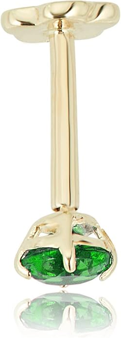 AVORA 14K Yellow/White Gold 3mm Round Simulated Diamond (0.1 carat) Cartilage Piercing Flat Back Earring Body Jewelry (18 Gauge) - Emerald, Ruby, Amethyst, Sapphire, Sim. Diamond