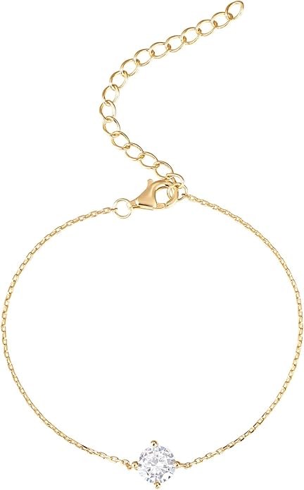 PAVOI 14K Gold Plated Cubic Zirconia Solitaire Diamond Bracelet | Bridesmaid Bracelets | Curb Cable Bracelets for Women